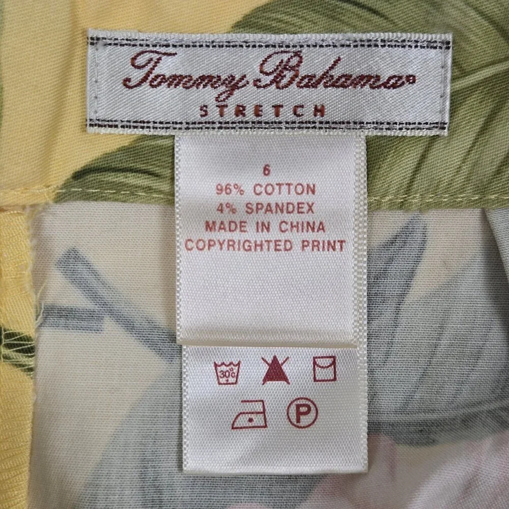 Tommy Bahama Size 6 Yellow Floral Print Skirt Side Vents Hidden Back Zipper